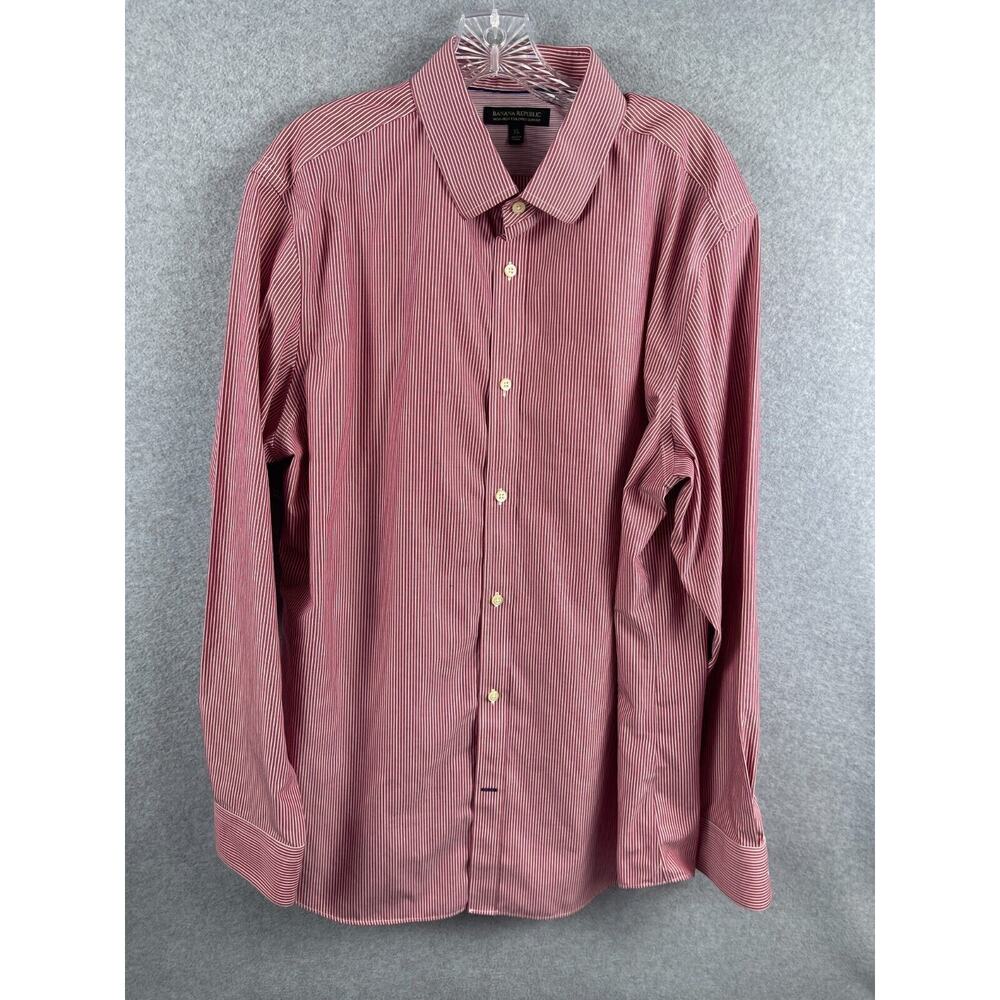 Banana Republic Shirt Men's XL Red Striped Long Sleeve Button Up Non Iron Slim